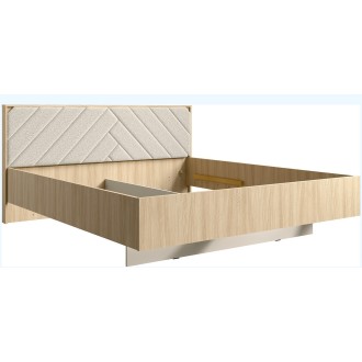 Bett KAORI 160x200 cm in hellem Eichenholz und Sandfarbe mit Stoffkopfteil ohne Lattenrost