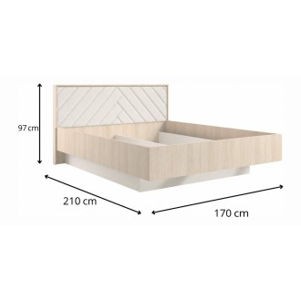 Bett KAORI 160x200 cm in hellem Eichenholz und Sandfarbe mit Stoffkopfteil ohne Lattenrost