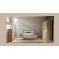 Bett KAORI 160x200 cm in hellem Eichenholz und Sand mit Lattenrost