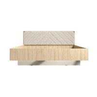 Bett KAORI 180x200 cm helles Eichenholz und Sand mit Stoffkopfteil ohne Lattenrost