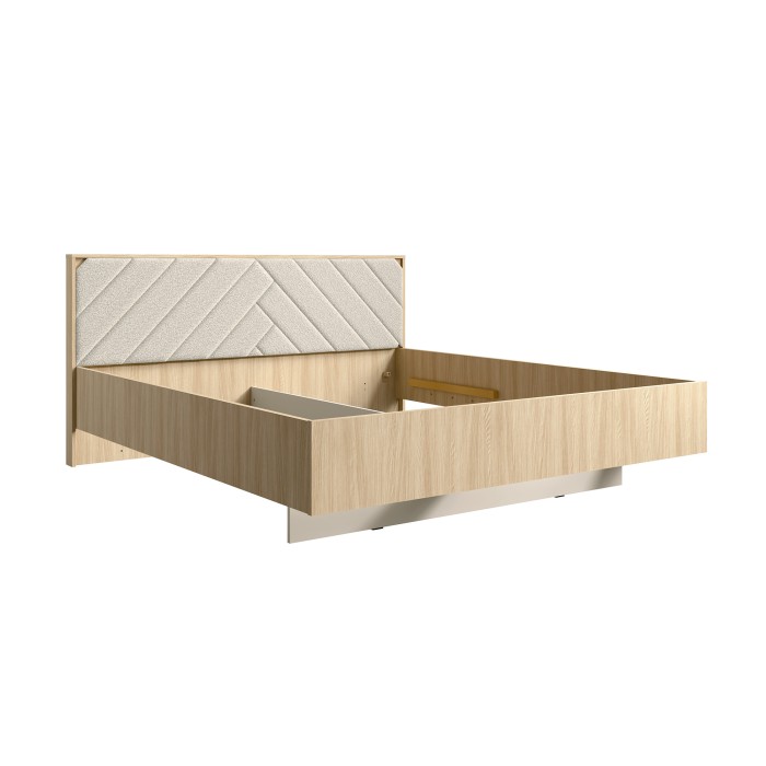 Bett KAORI 180x200 cm helles Eichenholz und Sand mit Stoffkopfteil ohne Lattenrost