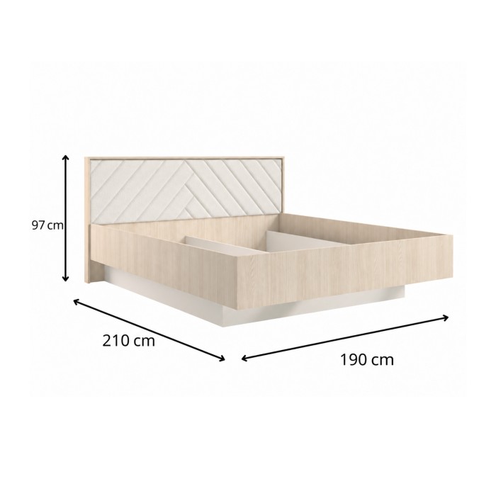 Bett KAORI 180x200 cm helles Eichenholz und Sand mit Stoffkopfteil ohne Lattenrost