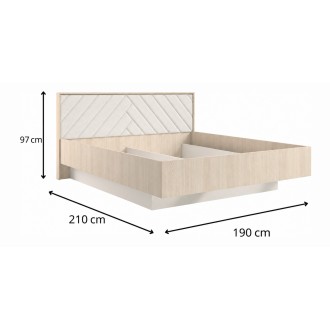 Bett KAORI 180x200 cm helles Eichenholz und Sand mit Stoffkopfteil ohne Lattenrost