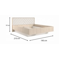 Bett KAORI 180x200 cm helles Eichenholz und Sand mit Stoffkopfteil ohne Lattenrost