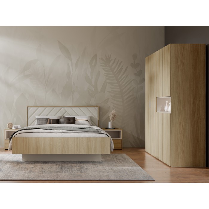 Bett KAORI 180x200 cm in hellem Eichenholz und Sand mit Lattenrost