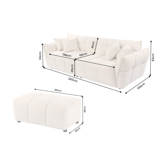 Canapé et pouf MOONI beige clair dimensions
