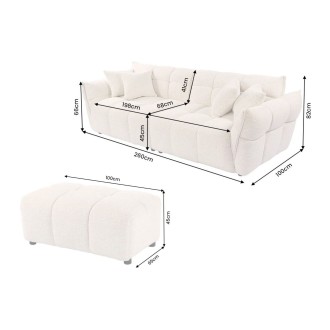Canapé et pouf MOONI beige clair dimensions