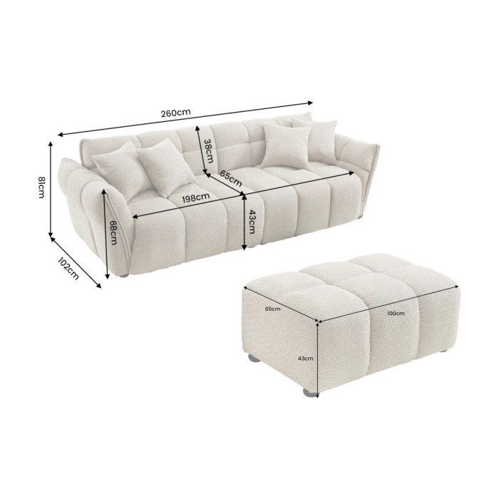 Canapé et pouf MOONI beige champagne dimensions