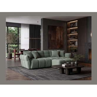 Canapé et pouf MOONI vert sauge dans un décor 3D