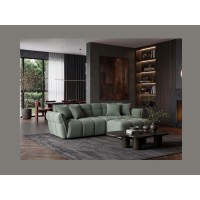 Canapé et pouf MOONI vert sauge dans un décor 3D