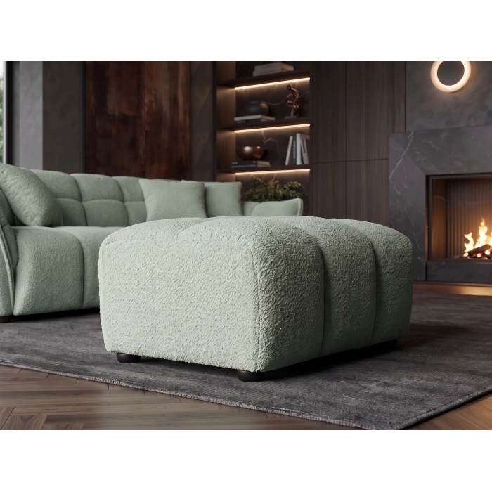 Canapé et pouf MOONI vert sauge avec le pouf vu de face