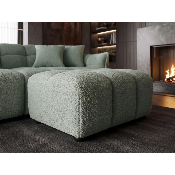 Canapé et pouf MOONI vert sauge avec le pouf vu rapprochée