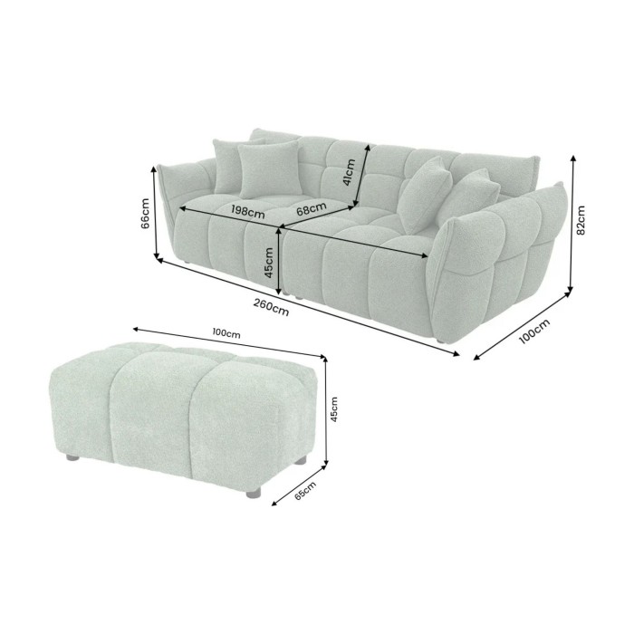 Canapé et pouf MOONI vert sauge dimensions