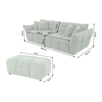 Canapé et pouf MOONI vert sauge dimensions