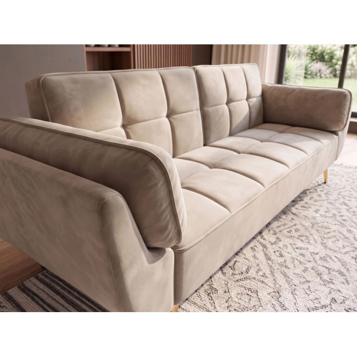 Canapé NEVISI 3 places beige champagne vu de côté