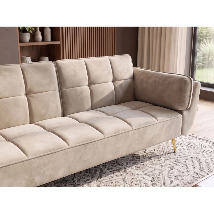 Canapé NEVISI 3 places beige champagne vu rapprochée