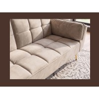 Zoom sur l'assise du canapé NEVISI 3 places beige champagne