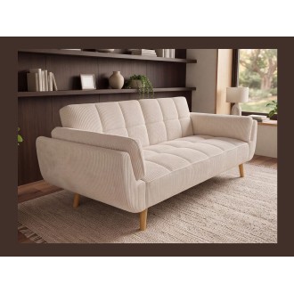 Canapé 3 places NEVISI côtelé beige vu de côté