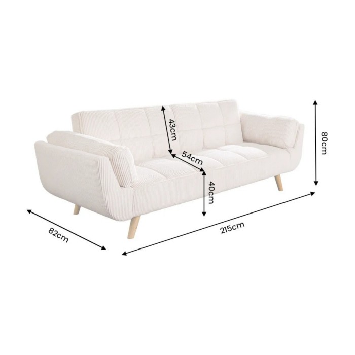 Canapé 3 places NEVISI côtelé beige en dimensions