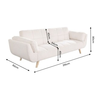 Canapé 3 places NEVISI côtelé beige en dimensions