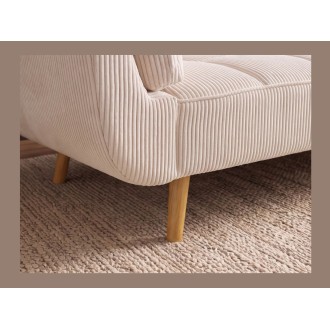Zoom sur le bas du canapé 3 places NEVISI côtelé beige