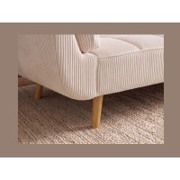 Zoom sur le bas du canapé 3 places NEVISI côtelé beige