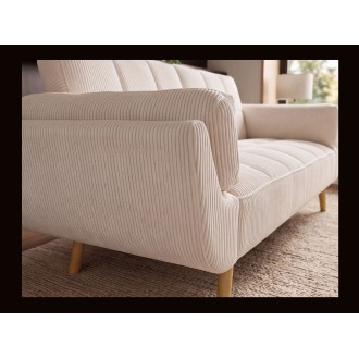 Canapé 3 places NEVISI côtelé beige vu de côté rapproché