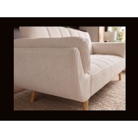 Canapé 3 places NEVISI côtelé beige vu de côté rapproché