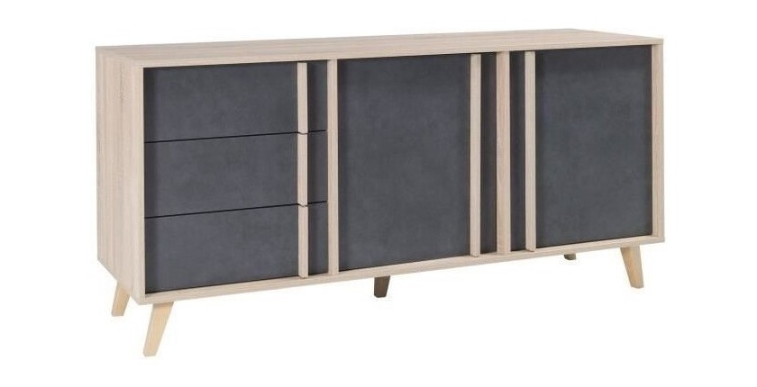 Buffet moyen modèle MALMO gris. Meuble design type SCANDINAVE. Effet ultra tendance pour votre salon.