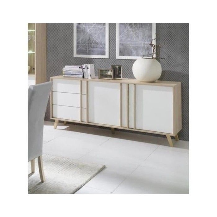 Buffet moyen modèle MALMO blanc. Meuble design type SCANDINAVE. Effet ultra tendance pour votre salon.