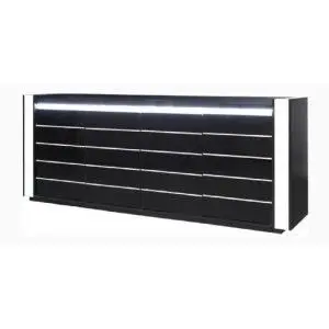 Buffet, bahut, enfilade LINA avec LED + 3 x miroirs. Meuble noir et blanc, idéal pour votre salon ou salle à manger.