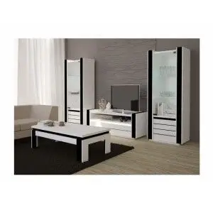 Table basse design LINA blanche et noire brillante. Meuble idéal pour votre salon.