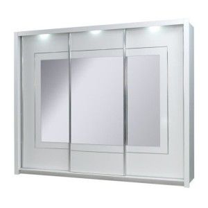 Armoire trois portes coulissantes PANAREA. Miroirs inclus. Eclairage LED intégré. Finition chrome. Mobilier design