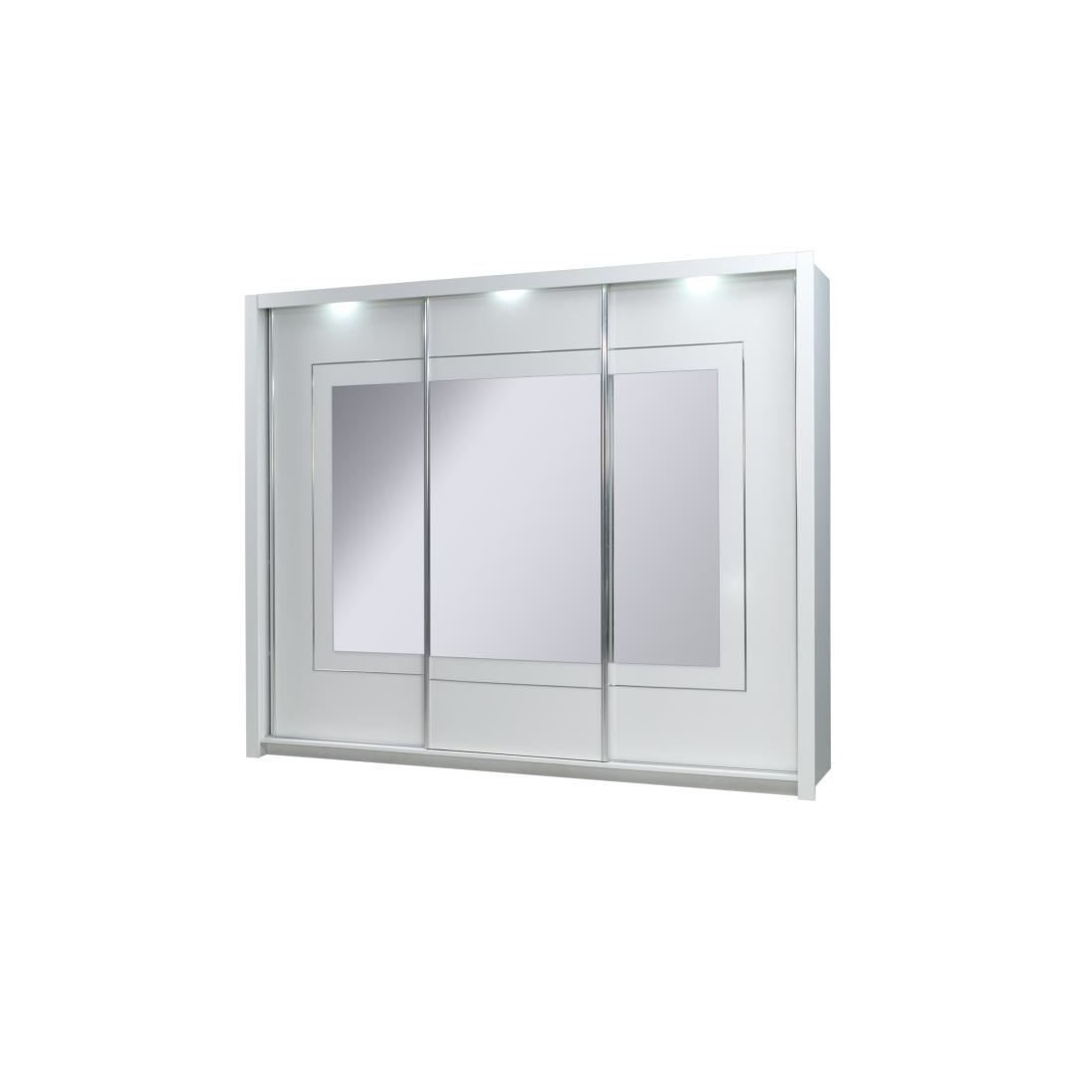 Armoire trois portes coulissantes PANAREA. Miroirs inclus. Eclairage LED intégré. Finition chrome. Mobilier design