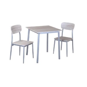 TABLE A MANGER AVEC CHAISES de la collection TOULON. Coloris bois et pieds gris métal.