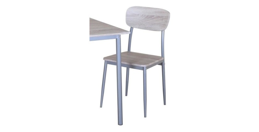 TABLE A MANGER AVEC CHAISES de la collection TOULON. Coloris bois et pieds gris métal.