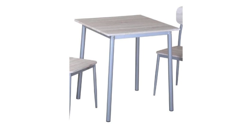 TABLE A MANGER AVEC CHAISES de la collection TOULON. Coloris bois et pieds gris métal.