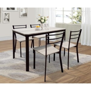 Table de cuisine et salle à manger + 4 chaises LEEDS. Ensemble repas design métal et bois.