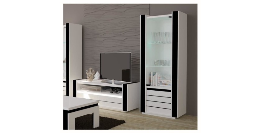 Ensemble pour votre salon LINA. Meuble tv hifi + vitrine petit modèle + LED. Meubles design haute brillance