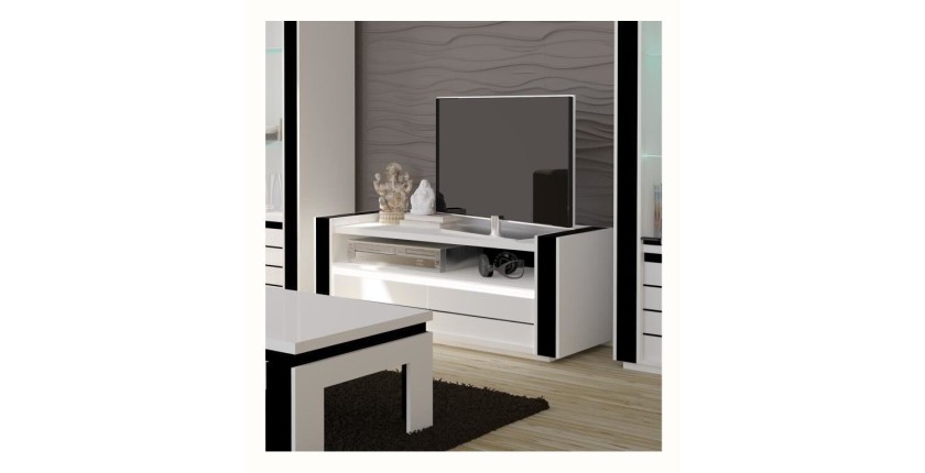 Ensemble pour votre salon LINA. Meuble tv hifi + vitrine petit modèle + LED. Meubles design haute brillance