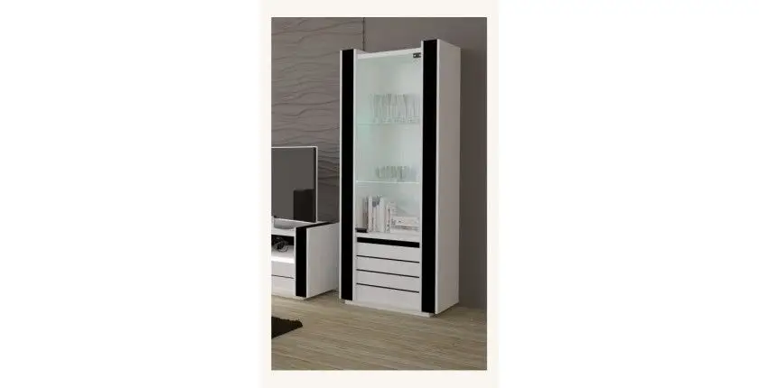 Ensemble pour votre salon LINA. Meuble tv hifi + vitrine petit modèle + LED. Meubles design haute brillance