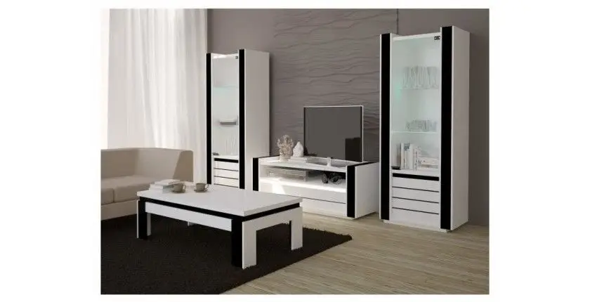 Ensemble meuble de salon LINA blanc et noir laqué.