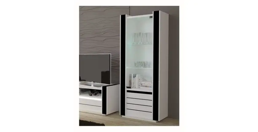 Ensemble meuble de salon LINA blanc et noir laqué.