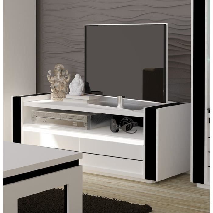 Ensemble meuble de salon LINA blanc et noir laqué.