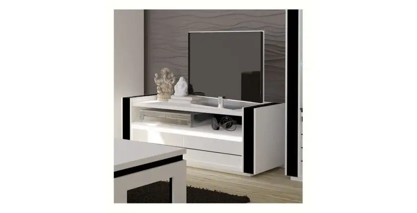 Ensemble meuble de salon LINA blanc et noir laqué.
