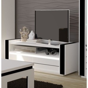 Ensemble meuble de salon LINA blanc et noir laqué.
