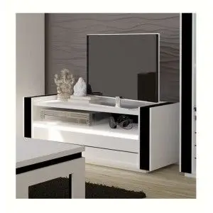 Ensemble meuble de salon LINA blanc et noir laqué.