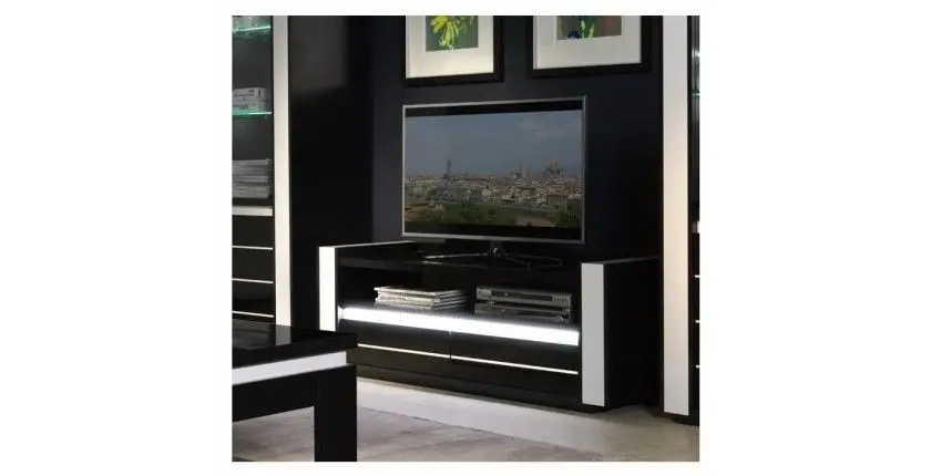 Ensemble meuble de salon LINA blanc et noir laqué
