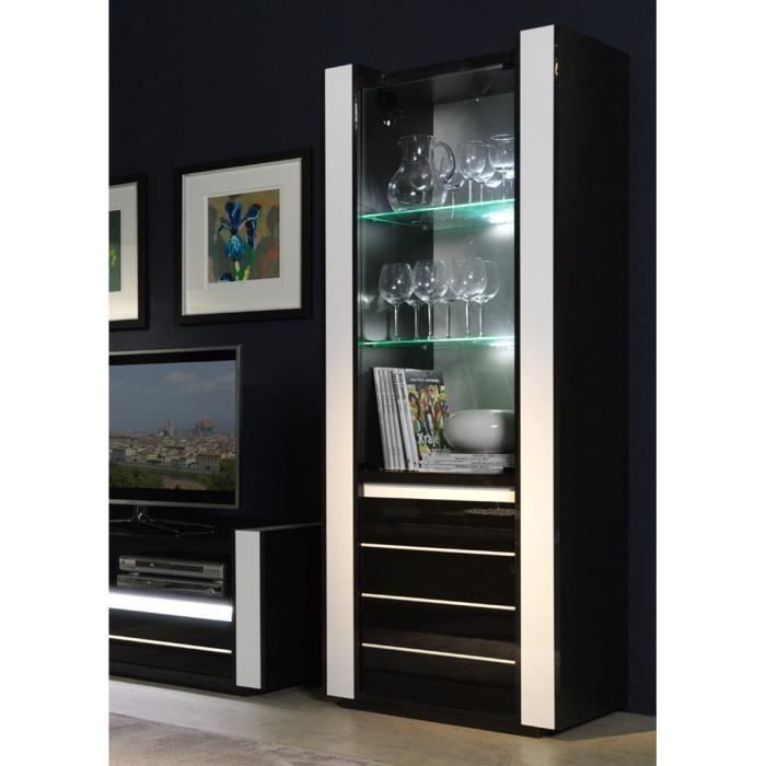 Ensemble meuble de salon LINA blanc et noir laqué