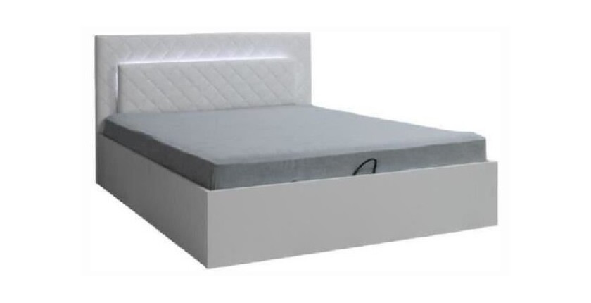 Lit design 160 x 200 avec LED + 2 chevets PANAREA couleur blanc.